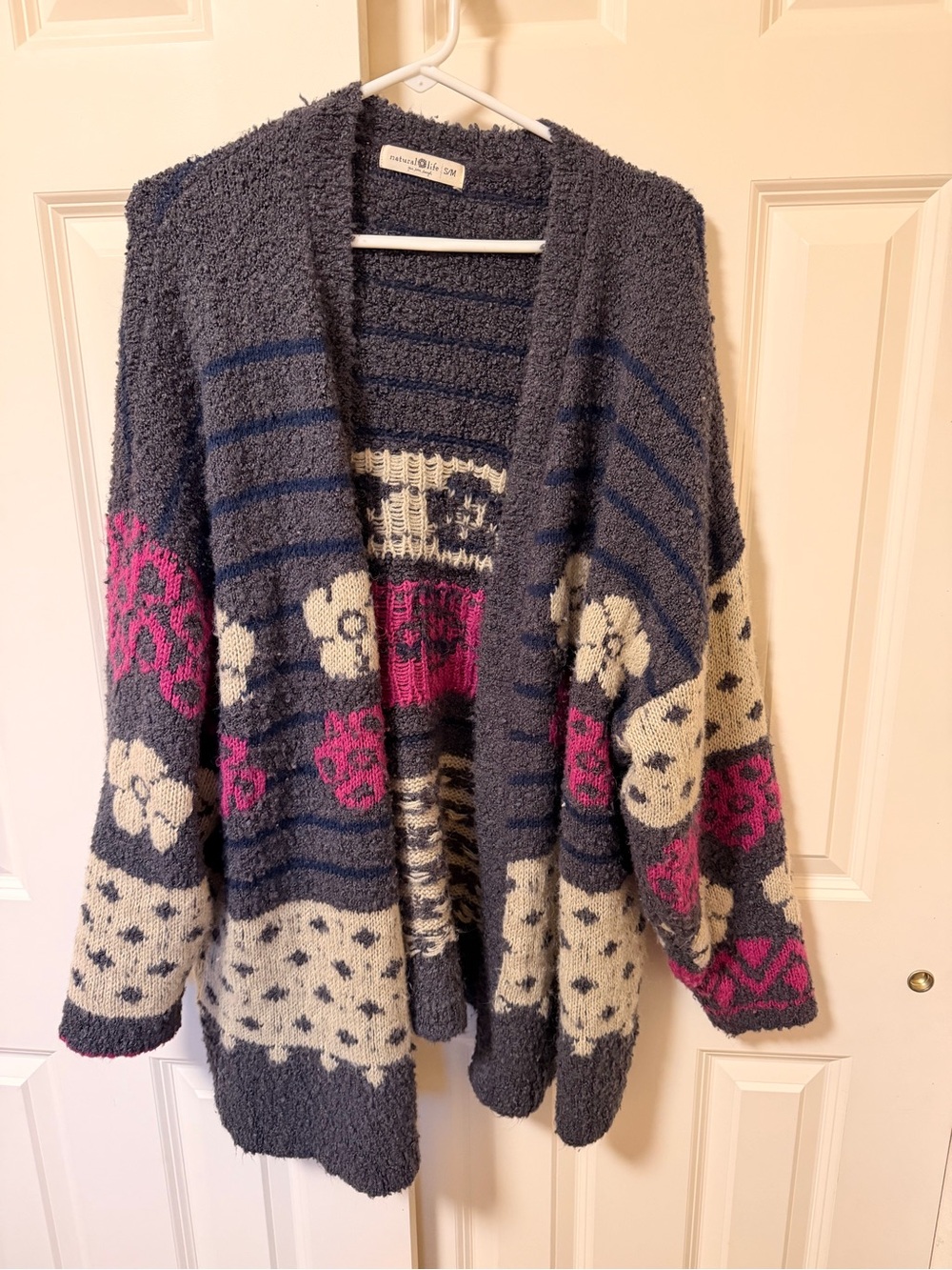 Natural Life Calla Jacquard Cardigan Sweater S/M Floral Oversized Boho